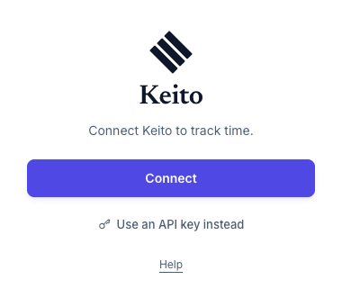 Keito extension popup showing Connect and Use an API key instead
